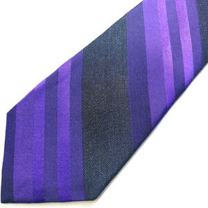 Calvin Klein Tie Black Purple Diagonal Stripe Silk Blend 3" Classic Pre-Owned